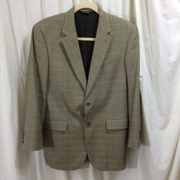Jos A Bank Sport Coat Blazer Light Brown Plaid Silk Wool Blend 2 Button 42L - Picture 1 of 7